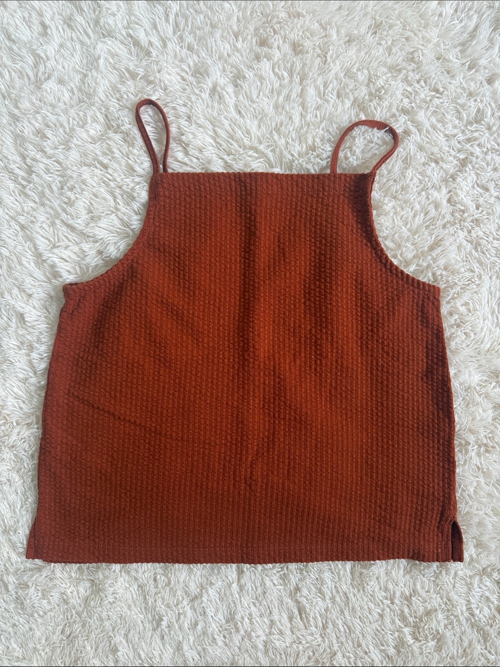 Rust Waffle Knit Spaghetti Strap Tank Top